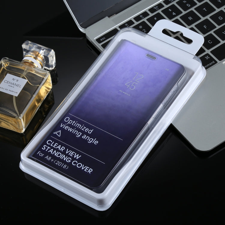 For Galaxy A8+ (2018) Electroplating Mirror Horizontal Flip Leather Case with Holder
