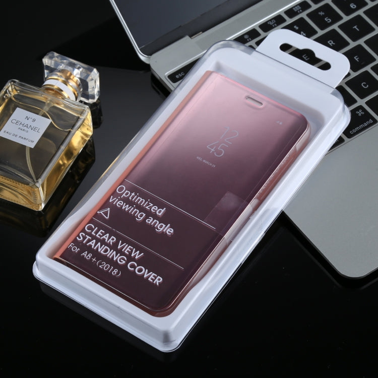 For Galaxy A8+ (2018) Electroplating Mirror Horizontal Flip Leather Case with Holder