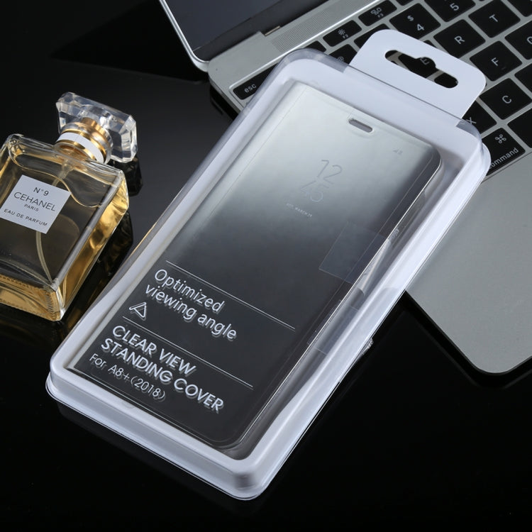 For Galaxy A8+ (2018) Electroplating Mirror Horizontal Flip Leather Case with Holder