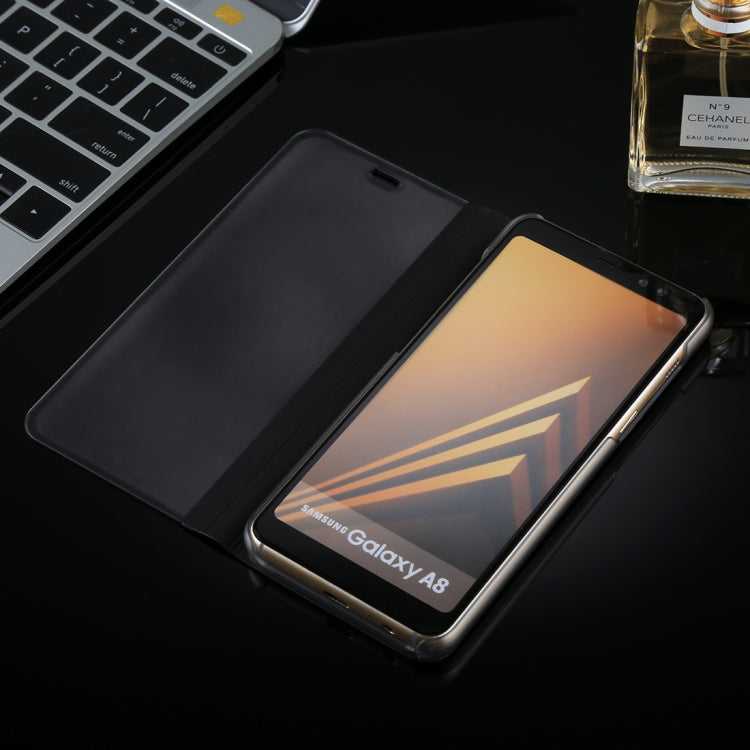 For Galaxy A8 (2018) Electroplating Mirror Horizontal Flip Leather Case with Holder
