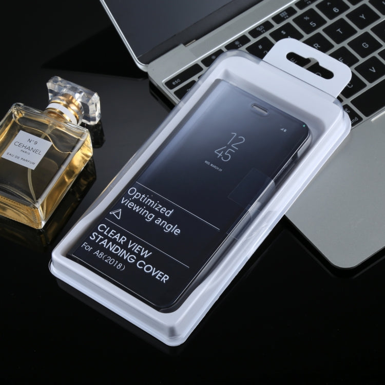 For Galaxy A8 (2018) Electroplating Mirror Horizontal Flip Leather Case with Holder