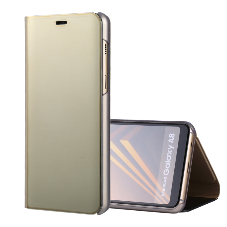 For Galaxy A8 (2018) Electroplating Mirror Horizontal Flip Leather Case with Holder