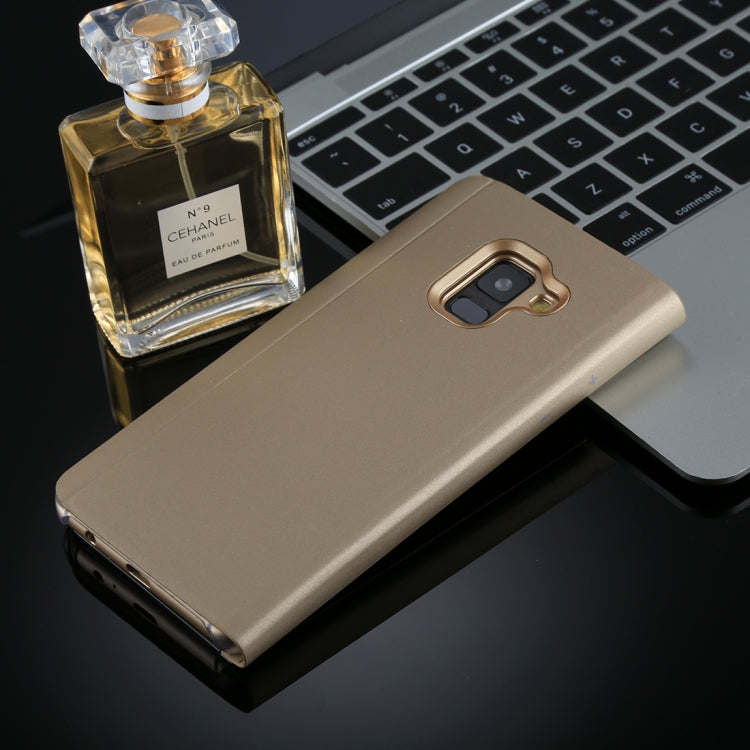 For Galaxy A8 (2018) Electroplating Mirror Horizontal Flip Leather Case with Holder
