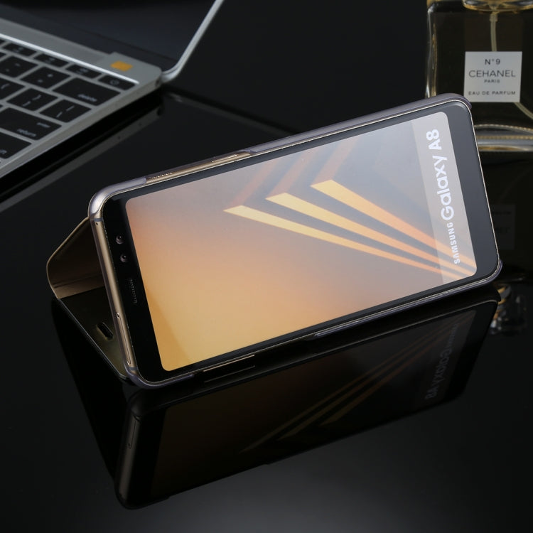 For Galaxy A8 (2018) Electroplating Mirror Horizontal Flip Leather Case with Holder