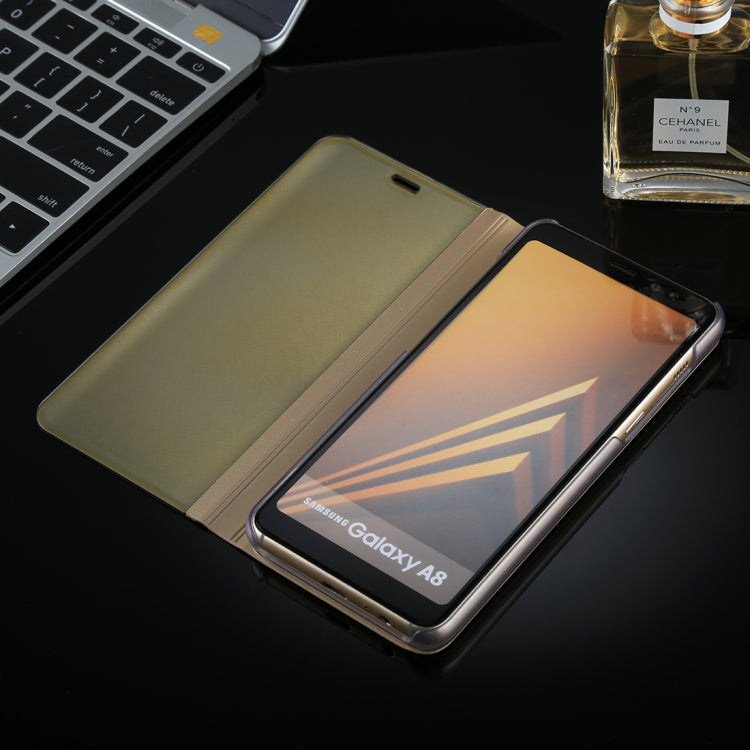For Galaxy A8 (2018) Electroplating Mirror Horizontal Flip Leather Case with Holder