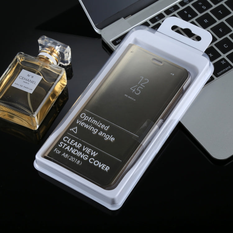 For Galaxy A8 (2018) Electroplating Mirror Horizontal Flip Leather Case with Holder