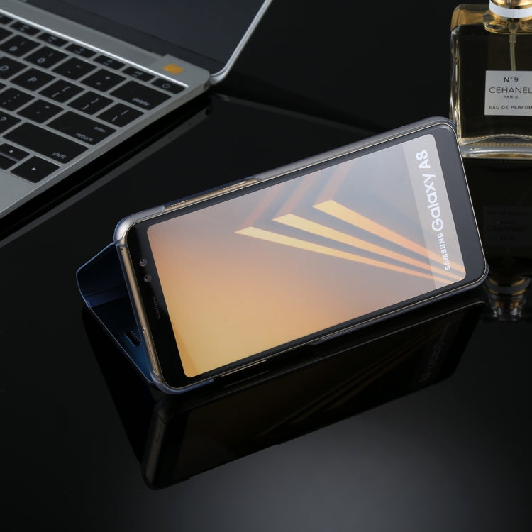 For Galaxy A8 (2018) Electroplating Mirror Horizontal Flip Leather Case with Holder