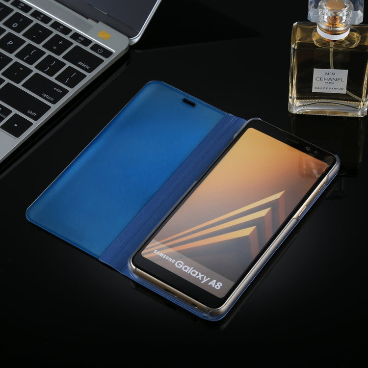 For Galaxy A8 (2018) Electroplating Mirror Horizontal Flip Leather Case with Holder