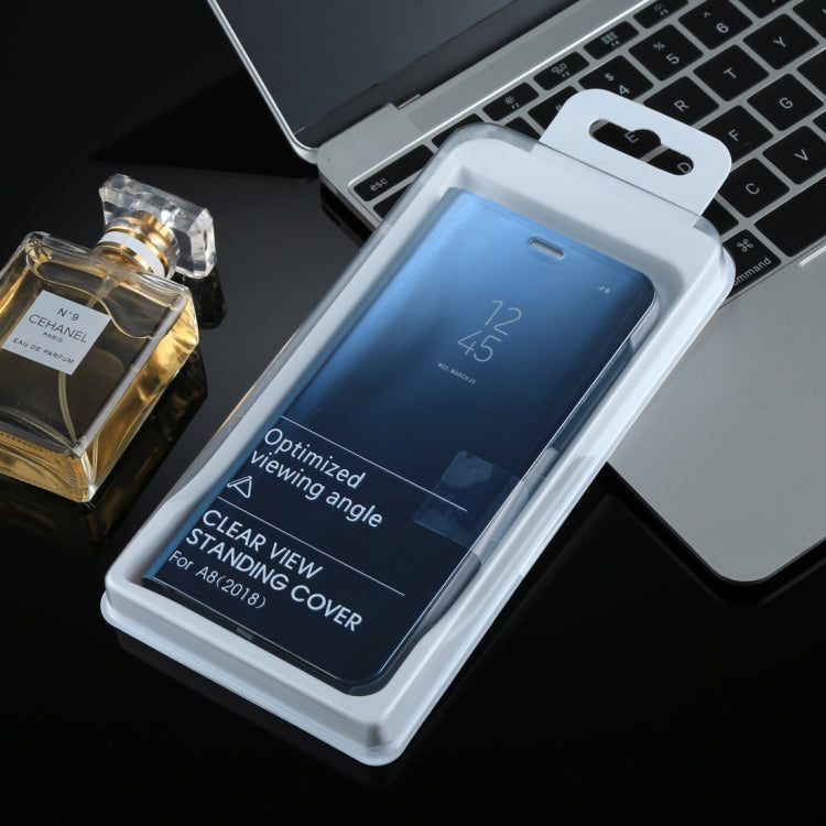 For Galaxy A8 (2018) Electroplating Mirror Horizontal Flip Leather Case with Holder