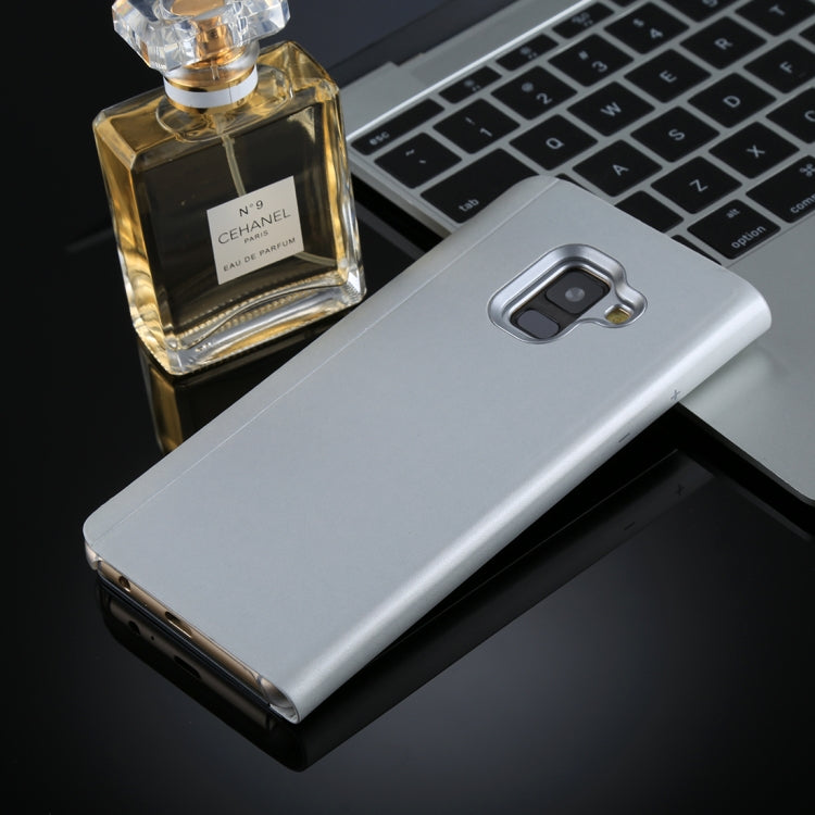 For Galaxy A8 (2018) Electroplating Mirror Horizontal Flip Leather Case with Holder