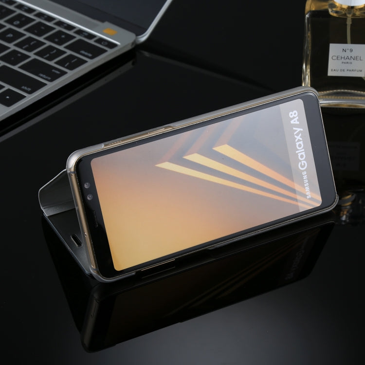 For Galaxy A8 (2018) Electroplating Mirror Horizontal Flip Leather Case with Holder