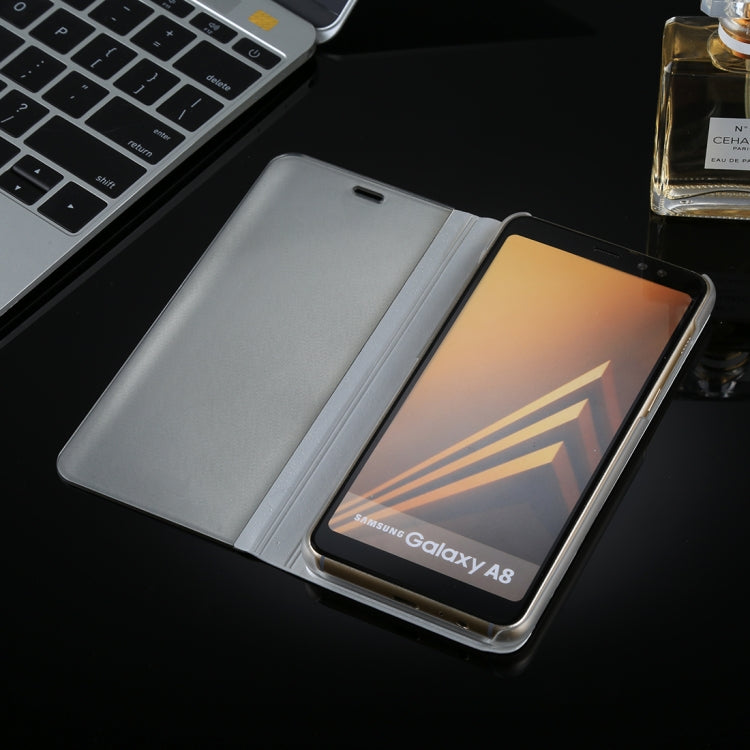 For Galaxy A8 (2018) Electroplating Mirror Horizontal Flip Leather Case with Holder