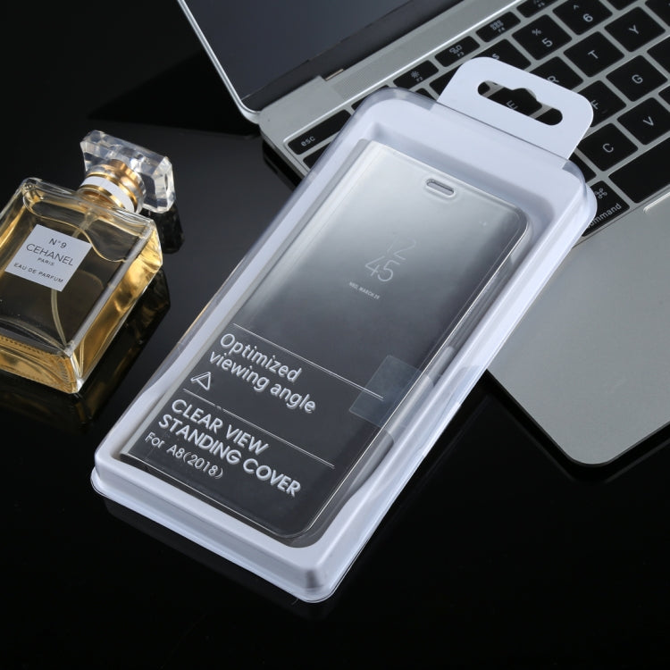 For Galaxy A8 (2018) Electroplating Mirror Horizontal Flip Leather Case with Holder