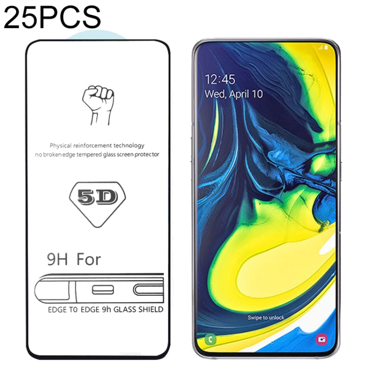 25 PCS 9H 5D Full Glue Full Screen Tempered Glass Film for Galaxy A80 / A90
