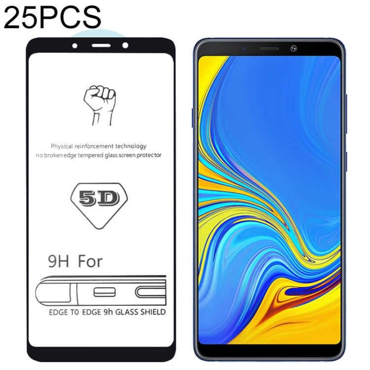 25 PCS 9H 5D Full Glue Full Screen Tempered Glass Film for Galaxy A9 (2018)
