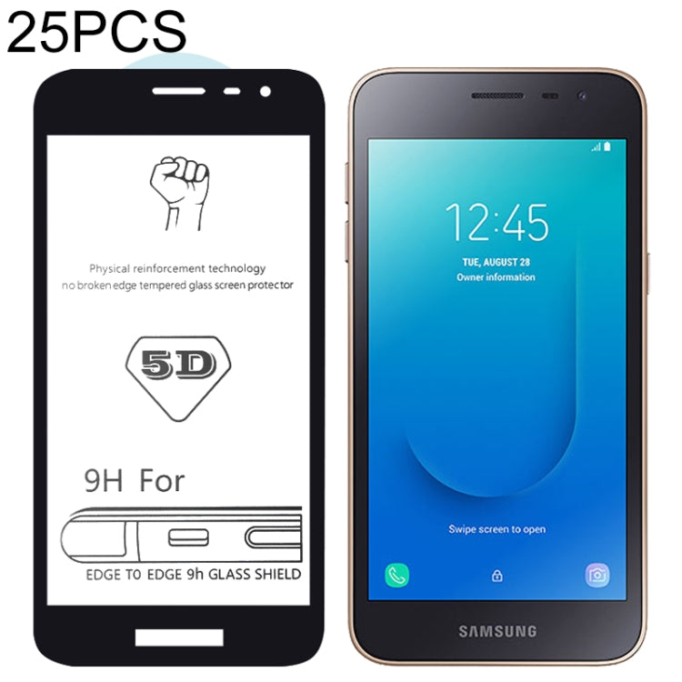 25 PCS 9H 5D Full Glue Full Screen Tempered Glass Film for Galaxy J2 Core
