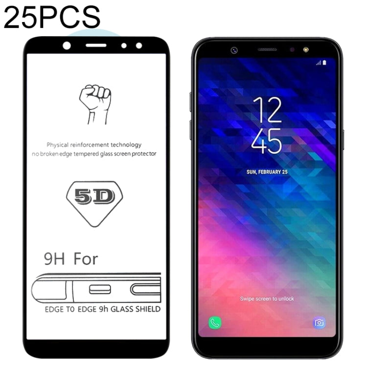 25 PCS 9H 5D Full Glue Full Screen Tempered Glass Film for Galaxy A6+ (2018)
