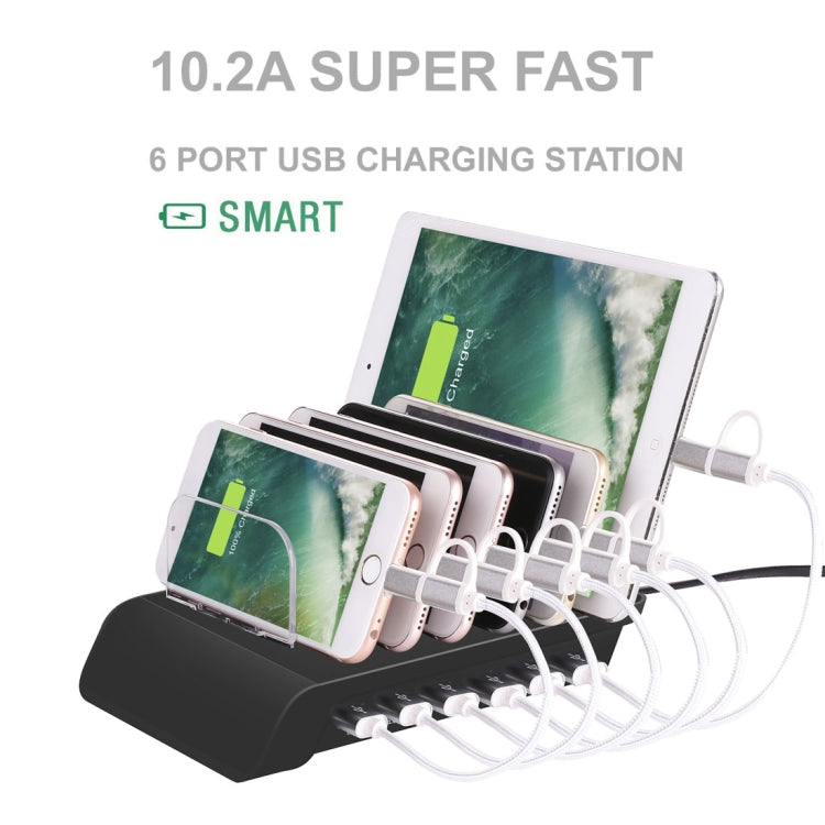 YM-UD06 5V 10.2A Output Universal Desktop Detachable 6 Ports USB Charging Station Multi-Device Hub Charging Dock, For iPad , Tablets, iPhone, Galaxy, Huawei, Xiaomi, LG, HTC and Other Smart Phones, Rechargeable Devices