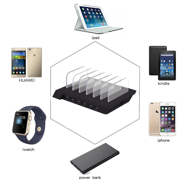 YM-UD06 5V 10.2A Output Universal Desktop Detachable 6 Ports USB Charging Station Multi-Device Hub Charging Dock, For iPad , Tablets, iPhone, Galaxy, Huawei, Xiaomi, LG, HTC and Other Smart Phones, Rechargeable Devices