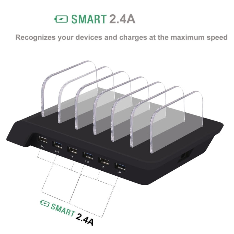 YM-UD06 5V 10.2A Output Universal Desktop Detachable 6 Ports USB Charging Station Multi-Device Hub Charging Dock, For iPad , Tablets, iPhone, Galaxy, Huawei, Xiaomi, LG, HTC and Other Smart Phones, Rechargeable Devices