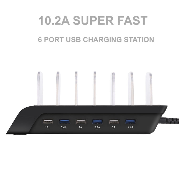 YM-UD06 5V 10.2A Output Universal Desktop Detachable 6 Ports USB Charging Station Multi-Device Hub Charging Dock, For iPad , Tablets, iPhone, Galaxy, Huawei, Xiaomi, LG, HTC and Other Smart Phones, Rechargeable Devices