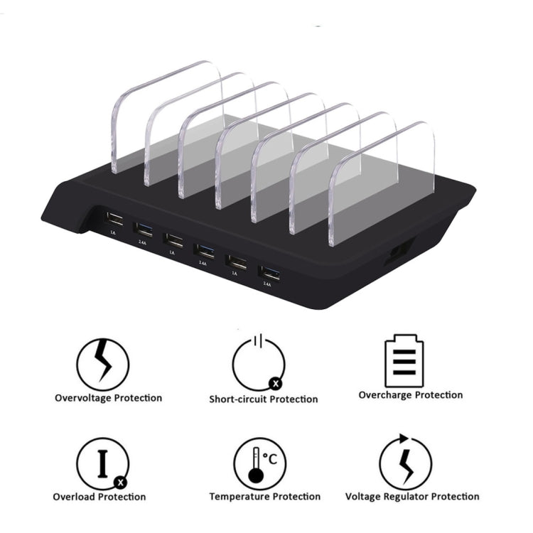 YM-UD06 5V 10.2A Output Universal Desktop Detachable 6 Ports USB Charging Station Multi-Device Hub Charging Dock, For iPad , Tablets, iPhone, Galaxy, Huawei, Xiaomi, LG, HTC and Other Smart Phones, Rechargeable Devices