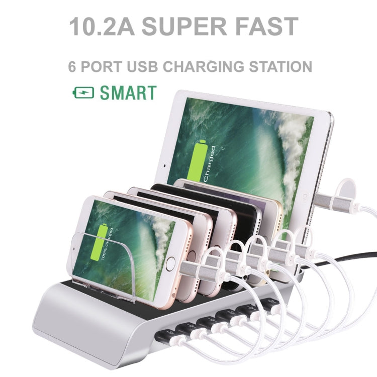 YM-UD06 5V 10.2A Output Universal Desktop Detachable 6 Ports USB Charging Station Multi-Device Hub Charging Dock, For iPad , Tablets, iPhone, Galaxy, Huawei, Xiaomi, LG, HTC and Other Smart Phones, Rechargeable Devices