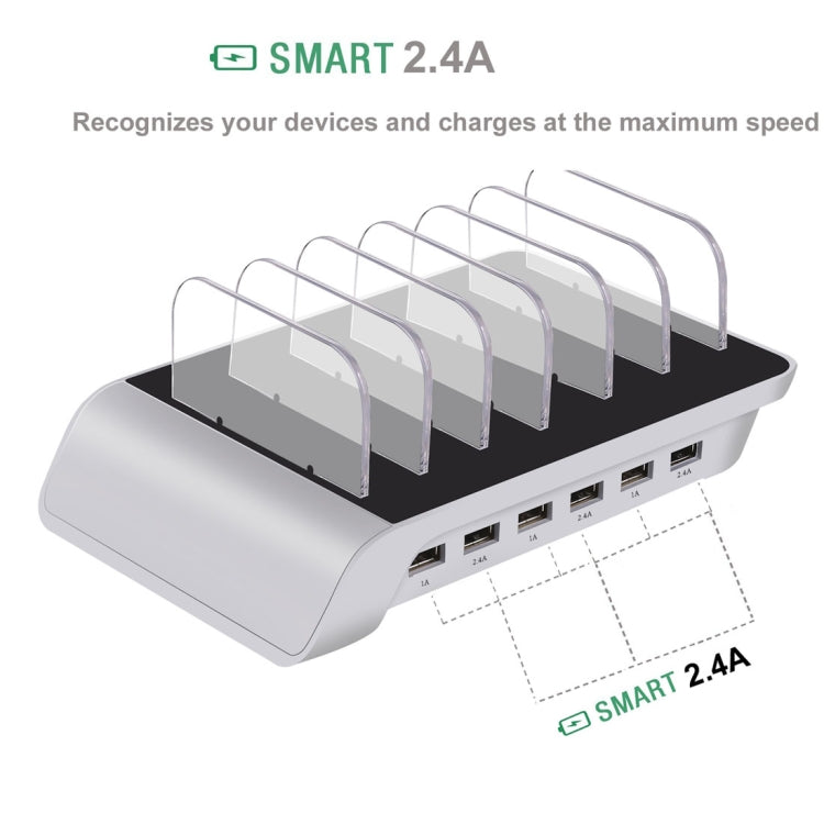 YM-UD06 5V 10.2A Output Universal Desktop Detachable 6 Ports USB Charging Station Multi-Device Hub Charging Dock, For iPad , Tablets, iPhone, Galaxy, Huawei, Xiaomi, LG, HTC and Other Smart Phones, Rechargeable Devices