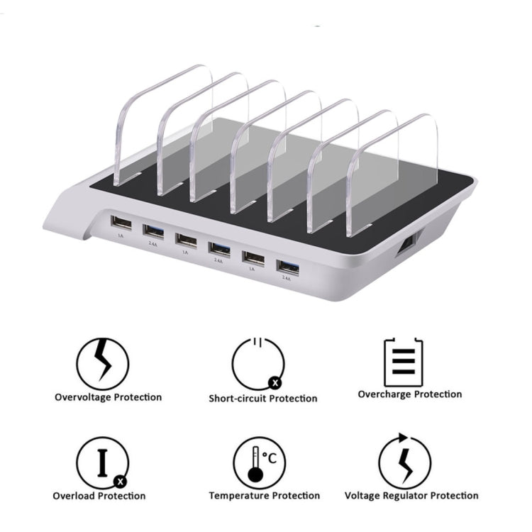 YM-UD06 5V 10.2A Output Universal Desktop Detachable 6 Ports USB Charging Station Multi-Device Hub Charging Dock, For iPad , Tablets, iPhone, Galaxy, Huawei, Xiaomi, LG, HTC and Other Smart Phones, Rechargeable Devices
