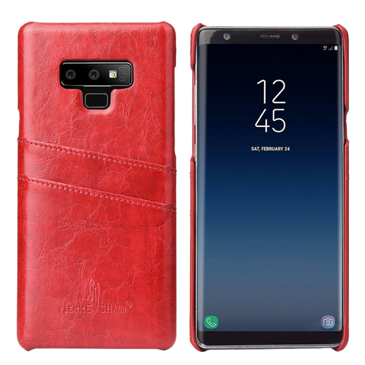 Fierre Shann Retro Oil Wax Texture PU Leather Case for Galaxy Note9, with Card Slots