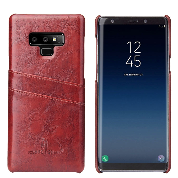Fierre Shann Retro Oil Wax Texture PU Leather Case for Galaxy Note9, with Card Slots