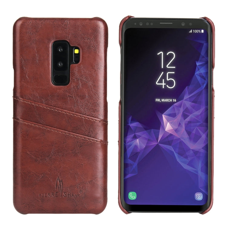 Fierre Shann Retro Oil Wax Texture PU Leather Case for Galaxy S9+, with Card Slots