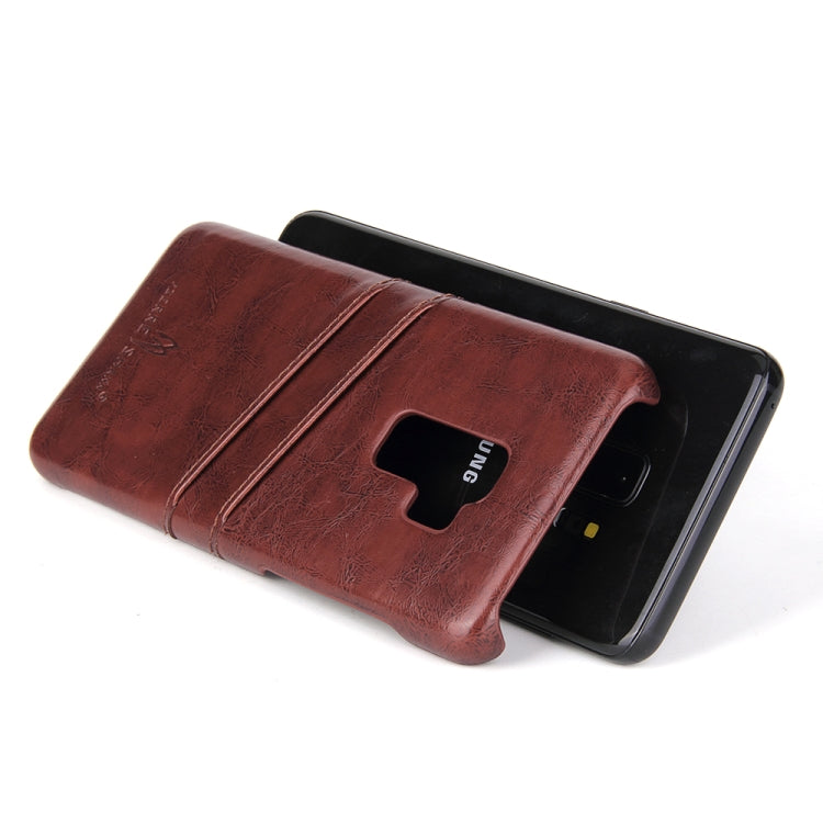 Fierre Shann Retro Oil Wax Texture PU Leather Case for Galaxy S9+, with Card Slots