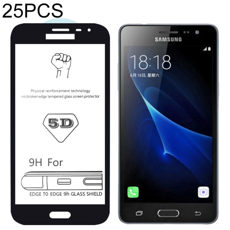25 PCS 9H 5D Full Glue Full Screen Tempered Glass Film for Galaxy J3 Pro