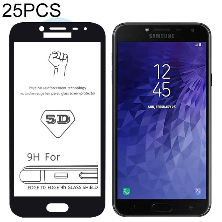 25 PCS 9H 5D Full Glue Full Screen Tempered Glass Film for Galaxy J4 (2018)