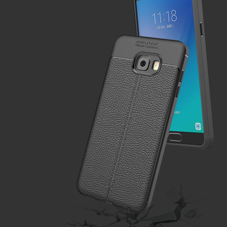 For Galaxy C7 Pro Litchi Texture Design Soft TPU Anti-skip Protective Cover Back Case