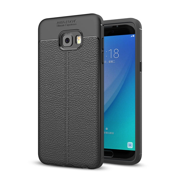 For Galaxy C7 Pro Litchi Texture Design Soft TPU Anti-skip Protective Cover Back Case