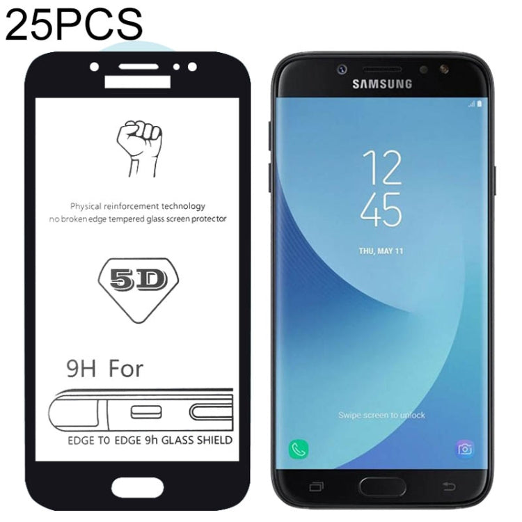 25 PCS 9H 5D Full Glue Full Screen Tempered Glass Film for Galaxy J5 (2017)