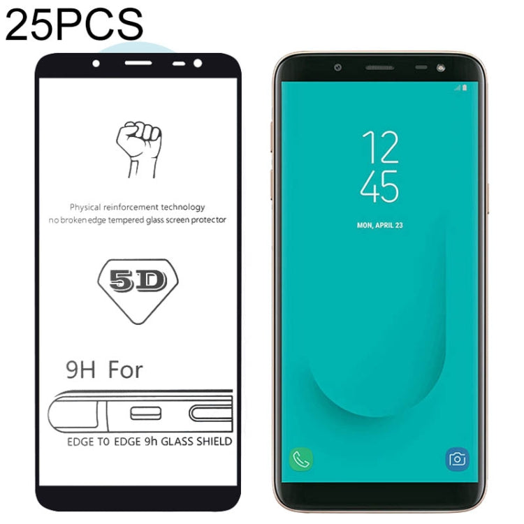 25 PCS 9H 5D Full Glue Full Screen Tempered Glass Film for Galaxy J6 (2018)