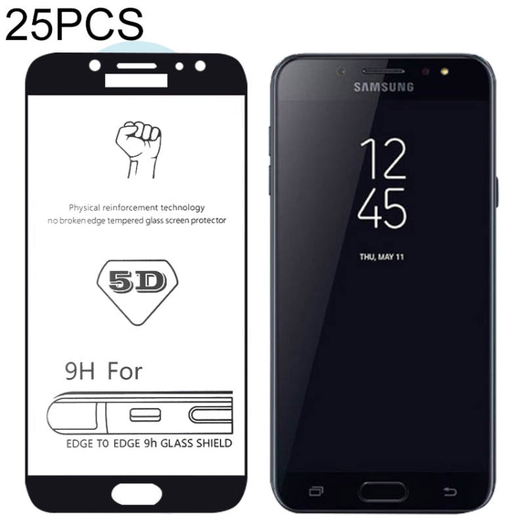 25 PCS 9H 5D Full Glue Full Screen Tempered Glass Film for Galaxy J7+