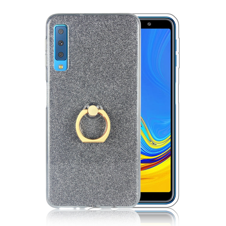 Glittery Powder Shockproof TPU Case for Galaxy A7 (2018), with 360 Degree Rotation Ring Holder