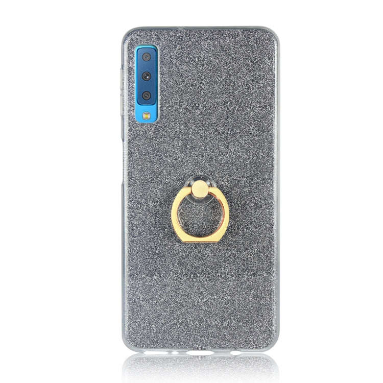 Glittery Powder Shockproof TPU Case for Galaxy A7 (2018), with 360 Degree Rotation Ring Holder