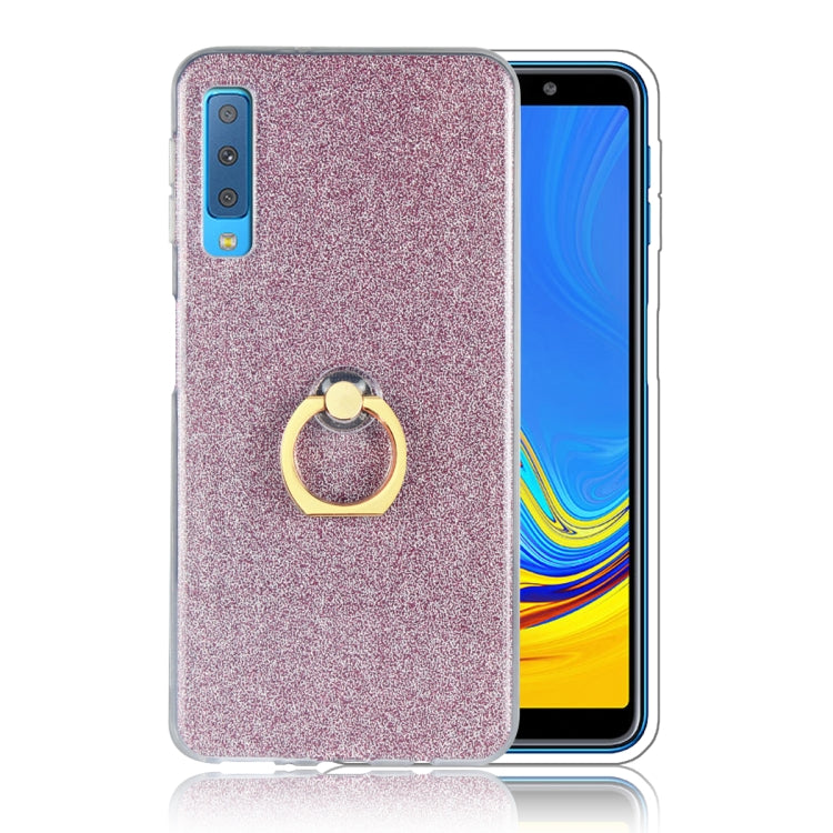 Glittery Powder Shockproof TPU Case for Galaxy A7 (2018), with 360 Degree Rotation Ring Holder
