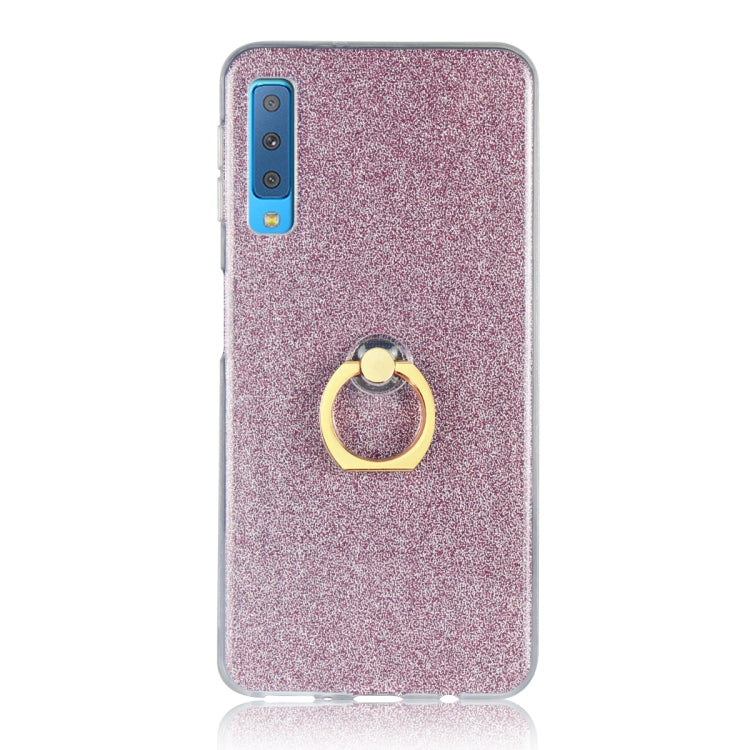 Glittery Powder Shockproof TPU Case for Galaxy A7 (2018), with 360 Degree Rotation Ring Holder