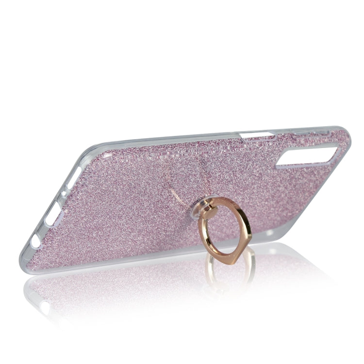 Glittery Powder Shockproof TPU Case for Galaxy A7 (2018), with 360 Degree Rotation Ring Holder