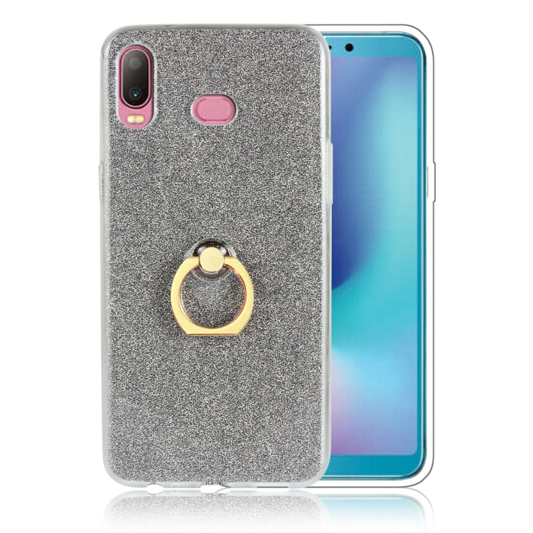 Glittery Powder Shockproof TPU Case for Galaxy A6s, with 360 Degree Rotation Ring Holder