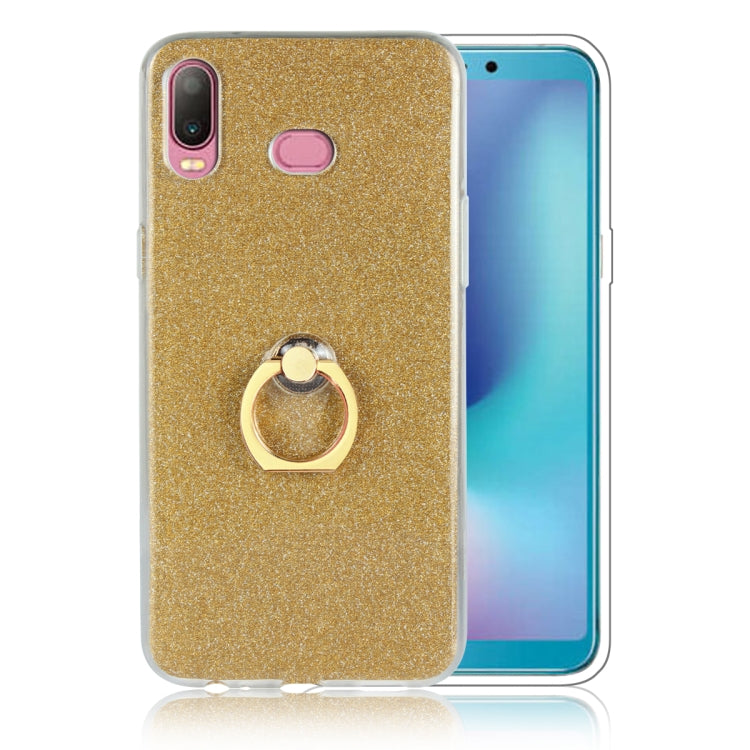 Glittery Powder Shockproof TPU Case for Galaxy A6s, with 360 Degree Rotation Ring Holder