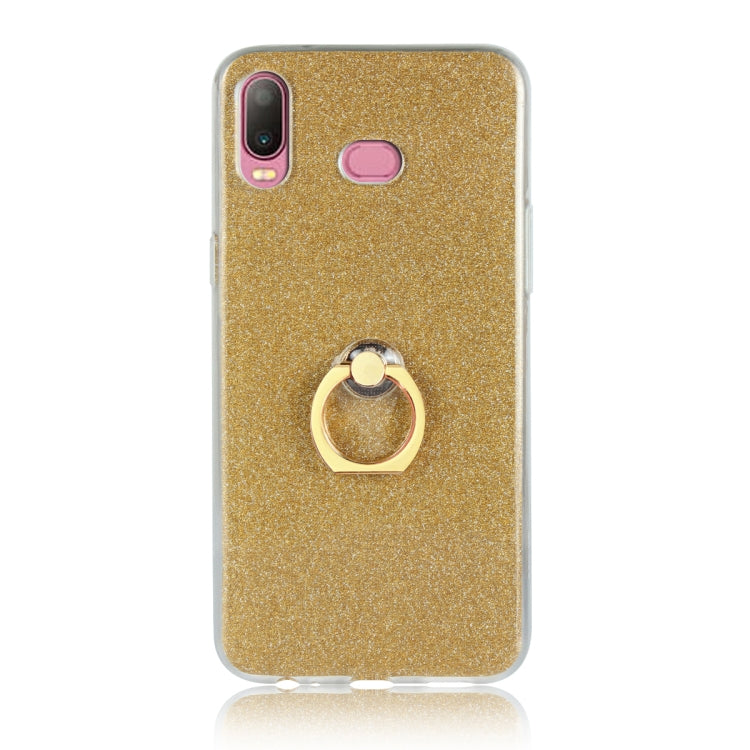 Glittery Powder Shockproof TPU Case for Galaxy A6s, with 360 Degree Rotation Ring Holder