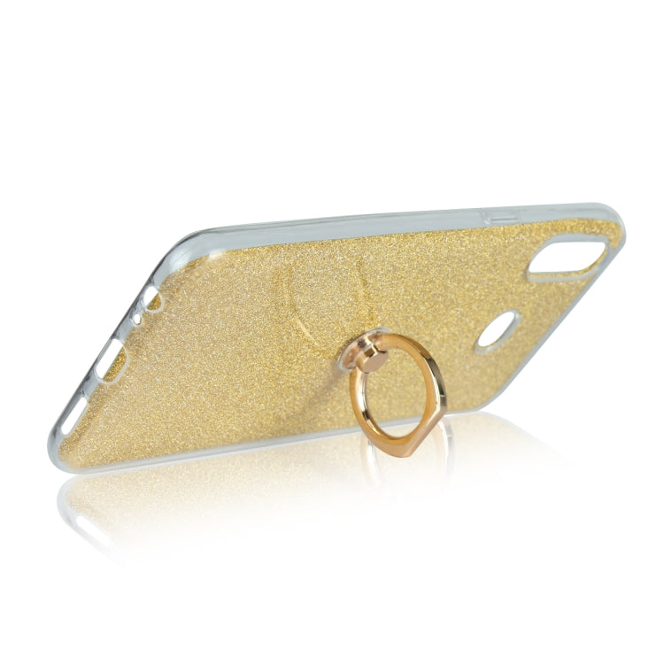 Glittery Powder Shockproof TPU Case for Galaxy A6s, with 360 Degree Rotation Ring Holder
