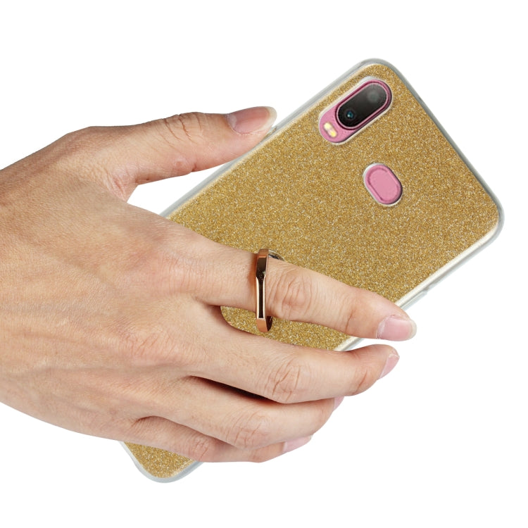 Glittery Powder Shockproof TPU Case for Galaxy A6s, with 360 Degree Rotation Ring Holder